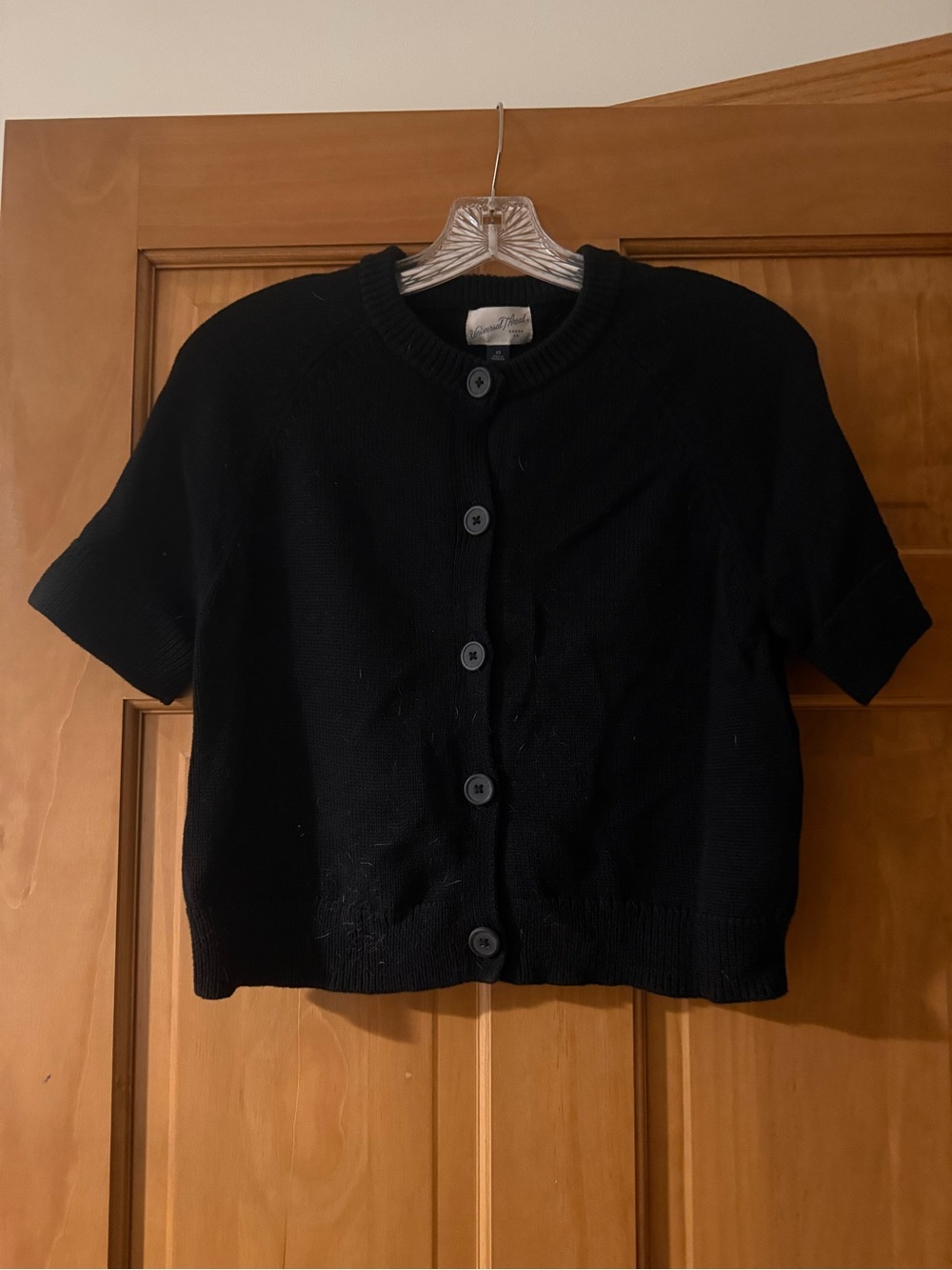 Black Short Sleeve Button Cardigan